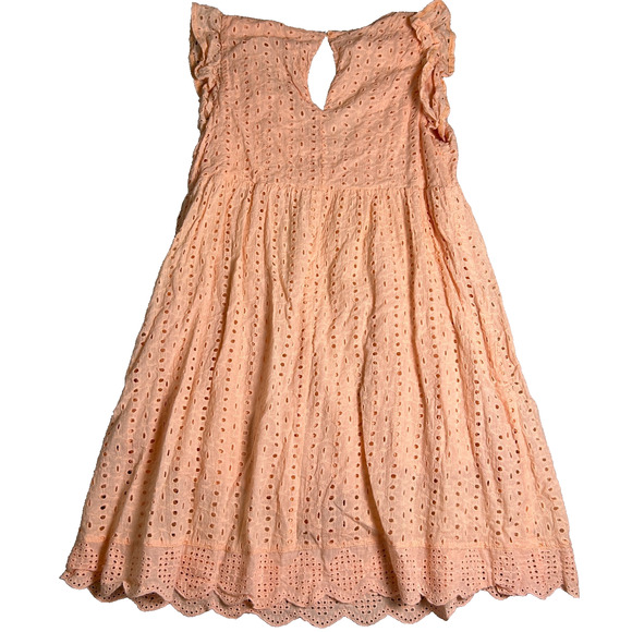 Pink Lily Mini Romper Dress Womens Small Peach Eyelet 100% Cotton Dainty Cottage - Picture 2 of 7